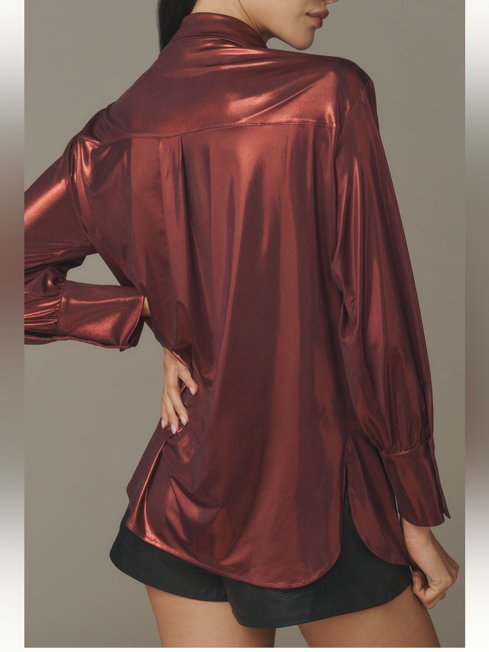Anthropologie Shine Button Down Blouse Long Sleeve Collared New Medium Red Wine